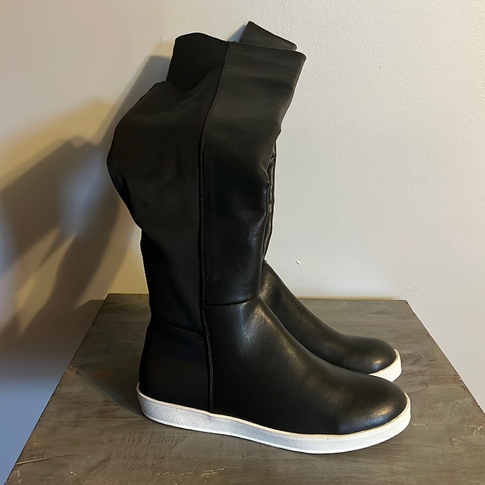 Women’s faux leather/ nylon black knee high boots Sz.42